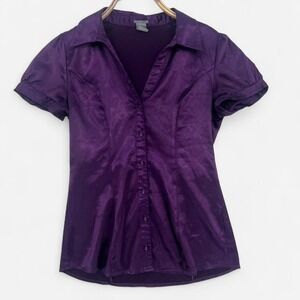 Y2K Purple Charlotte Russe Short Sleeve Button Up